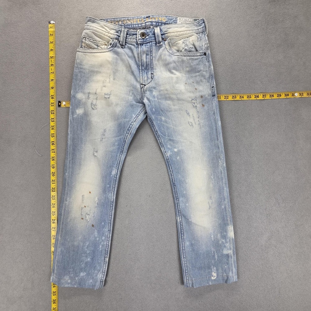 Diesel Jeans Mens 28x32 Blue Thavar Slim Skinny Altered Hem Made Italy 0880M